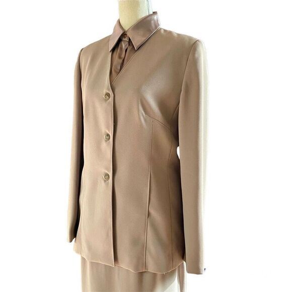 Halston 3 Piece Beige Taupe Skirt Suit 8 - Picture 2 of 13